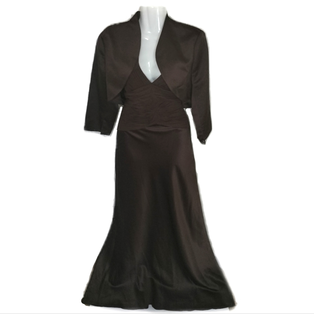 Brown gown with cropped jacket